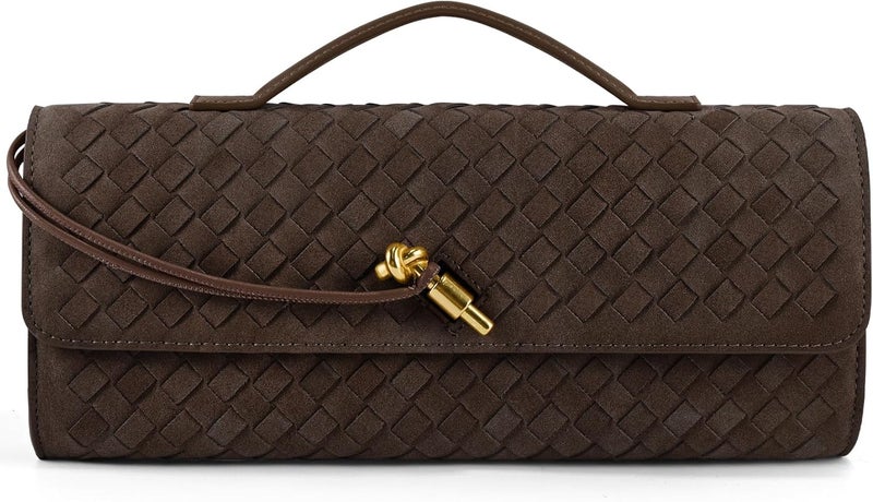 Jumping Deer Woven Clutch Purses for Women, Formal Satchel Leather Evening Bag Shoulder Handbag - Image 1